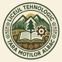 Sigla Liceului Tehnologic Țara Moților Albac, reprezentând un brad, munți, o carte deschisă și o roată dințată, înconjurate de un cerc cu numele instituției.